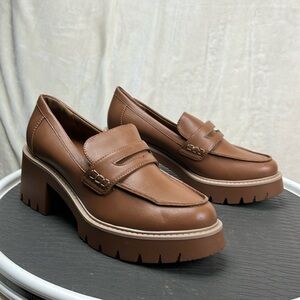 a.n.a Ana Dixen Loafers Womens 9 Tan Chunky Platform Slip on 3" heel